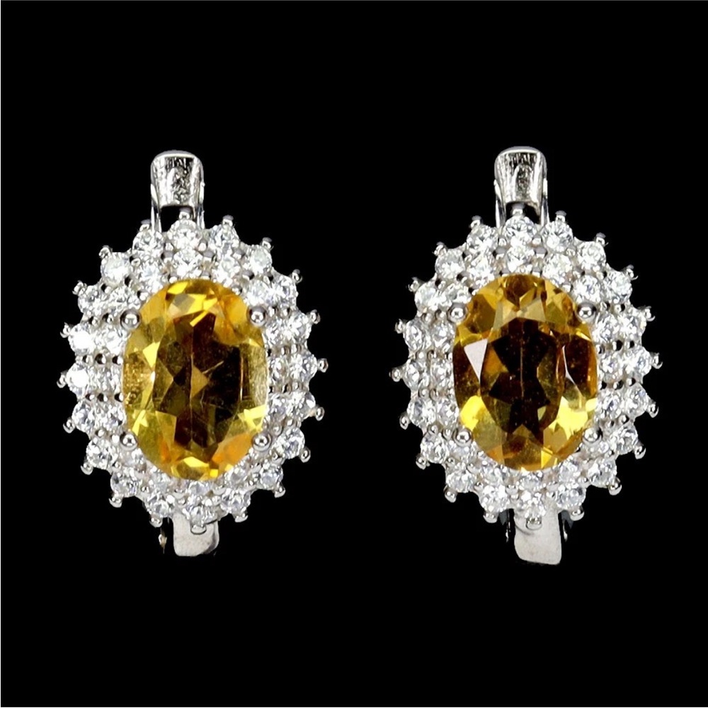 Natural Citrine Earrings 5x7mm Oval cut in 925 Sterling Silver